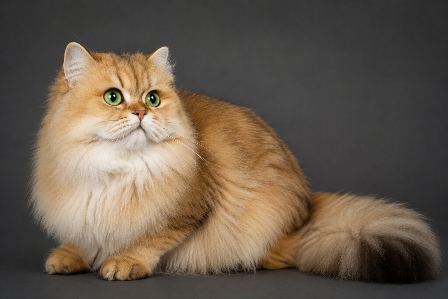 Chaton British Longhair Golden Shaded LOOF aux yeux verts, élevé en famille à la Chatterie Montezuma Bay.